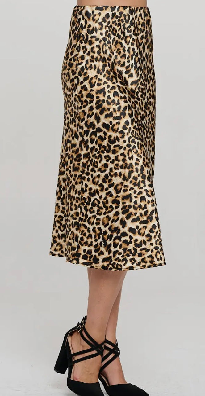 Printed Satin Midi Skirt